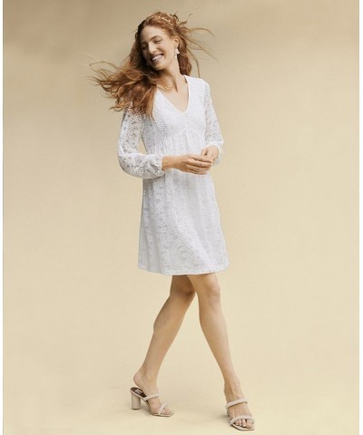 Lace Empire-Waist Bow-Back Shift Dress Inc White $29.69 Dresses