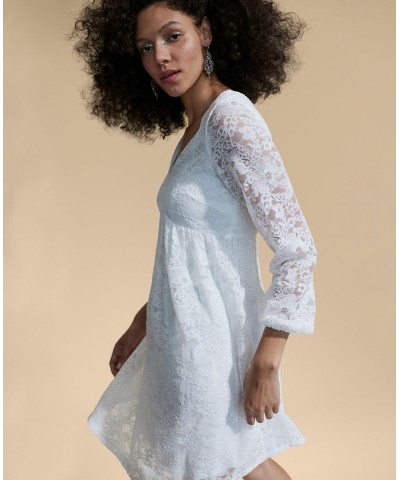 Lace Empire-Waist Bow-Back Shift Dress Inc White $29.69 Dresses