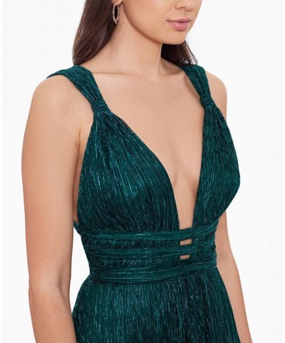 Women's V-Neck Metallic Crinkle A-Line Dress Emerald $100.44 Dresses