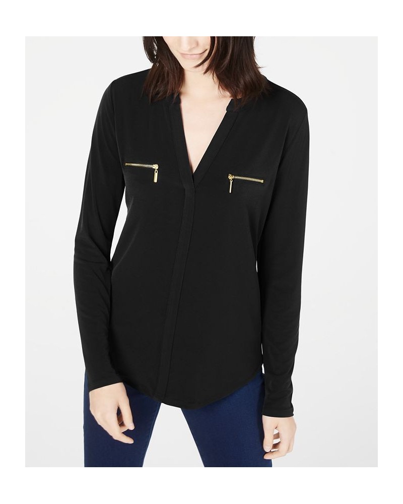 Women's Zip-Pocket Blouse Black $19.00 Tops