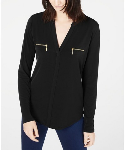 Women's Zip-Pocket Blouse Black $19.00 Tops