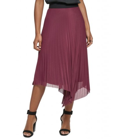 Women's Asymmetrical Hem Pleated Midi Skirt Purple $30.58 Skirts