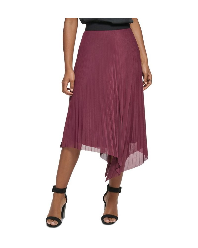 Women's Asymmetrical Hem Pleated Midi Skirt Purple $30.58 Skirts