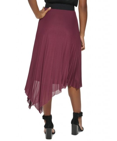 Women's Asymmetrical Hem Pleated Midi Skirt Purple $30.58 Skirts