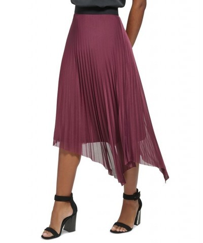 Women's Asymmetrical Hem Pleated Midi Skirt Purple $30.58 Skirts