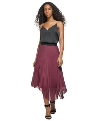 Women's Asymmetrical Hem Pleated Midi Skirt Purple $30.58 Skirts