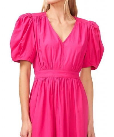 Women's V-Neck Puff-Sleeve Tie-Waist Maxi Dress Pink $71.52 Dresses