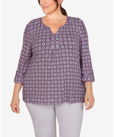 Plus Size Foulard Pleated Top Chambray Blue Multi $18.33 Tops