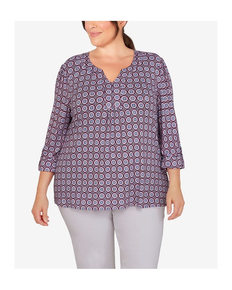 Plus Size Foulard Pleated Top Chambray Blue Multi $18.33 Tops