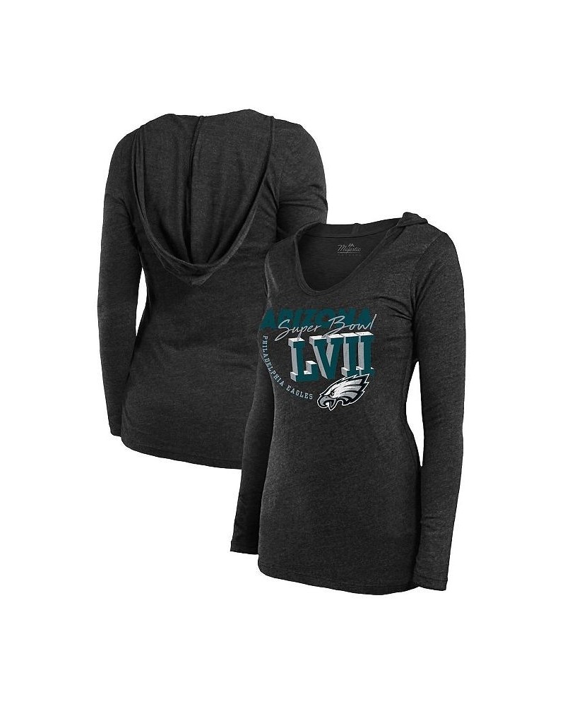 Women's Threads Black Philadelphia Eagles Super Bowl LVII High Tide Tri-Blend V-Neck Long Sleeve Hoodie T-shirt Black $26.65 ...