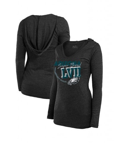 Women's Threads Black Philadelphia Eagles Super Bowl LVII High Tide Tri-Blend V-Neck Long Sleeve Hoodie T-shirt Black $26.65 ...