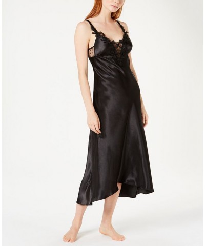 Stella Satin Venise Trim Lingerie Nightgown Black $15.65 Sleepwear