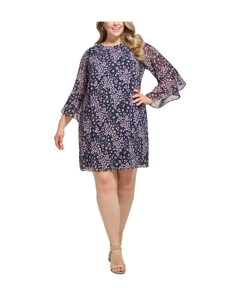 Plus Size Printed Flutter-Sleeve A-Line Dress Navy Multi $48.79 Dresses