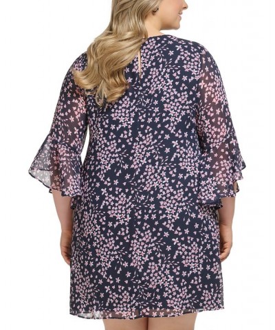 Plus Size Printed Flutter-Sleeve A-Line Dress Navy Multi $48.79 Dresses