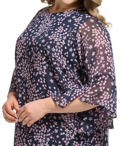 Plus Size Printed Flutter-Sleeve A-Line Dress Navy Multi $48.79 Dresses