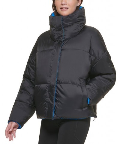 Women's Reversible Oversized Zip-Up Puffer Jacket Black $40.74 Jackets