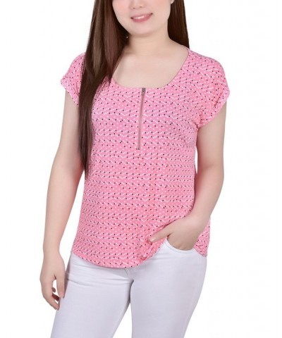 Petite Short Extended Sleeve Zip Top Conch Shell Velerdot $12.71 Tops