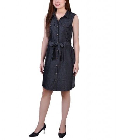 Petite Sleeveless Belted Denim Dress Black Denim $20.35 Dresses