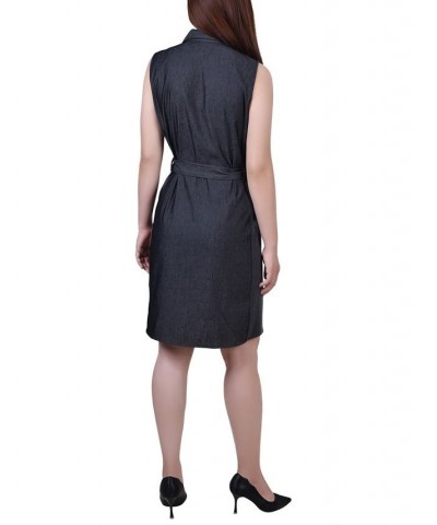 Petite Sleeveless Belted Denim Dress Black Denim $20.35 Dresses