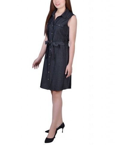 Petite Sleeveless Belted Denim Dress Black Denim $20.35 Dresses