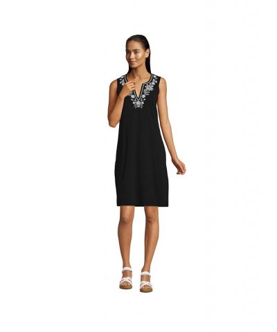 Women's Long Cotton Jersey Sleeveless Swim Cover-up Dress Print Black/white $27.97 Swimsuits