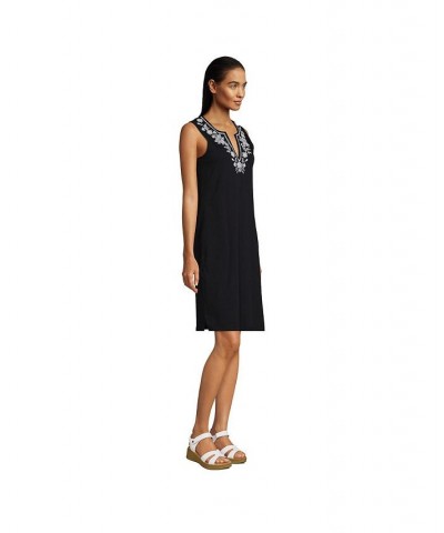 Women's Long Cotton Jersey Sleeveless Swim Cover-up Dress Print Black/white $27.97 Swimsuits