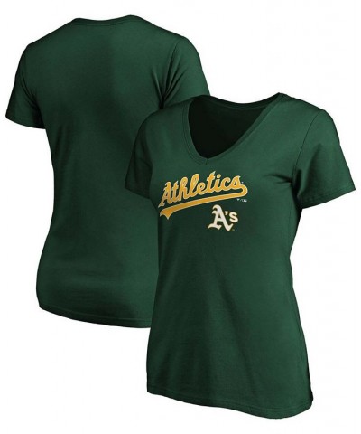Women's Green Oakland Athletics Team Logo Lockup V-Neck T-shirt Green $22.79 Tops