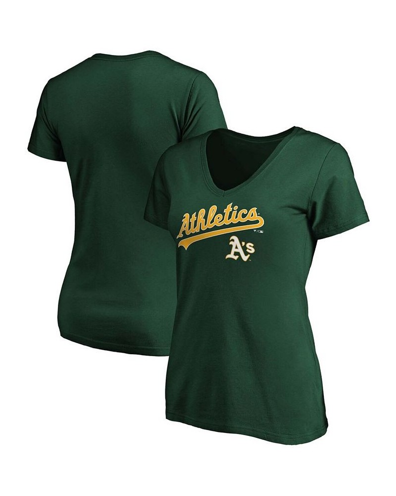 Women's Green Oakland Athletics Team Logo Lockup V-Neck T-shirt Green $22.79 Tops