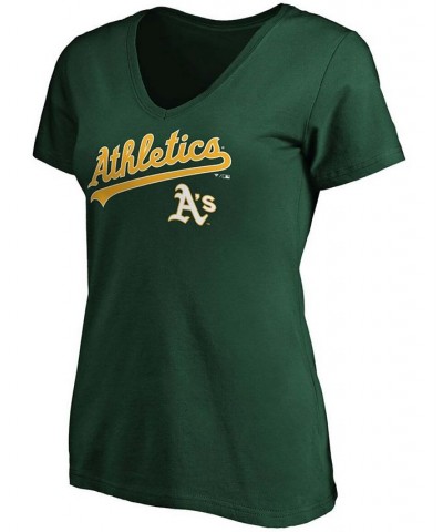 Women's Green Oakland Athletics Team Logo Lockup V-Neck T-shirt Green $22.79 Tops