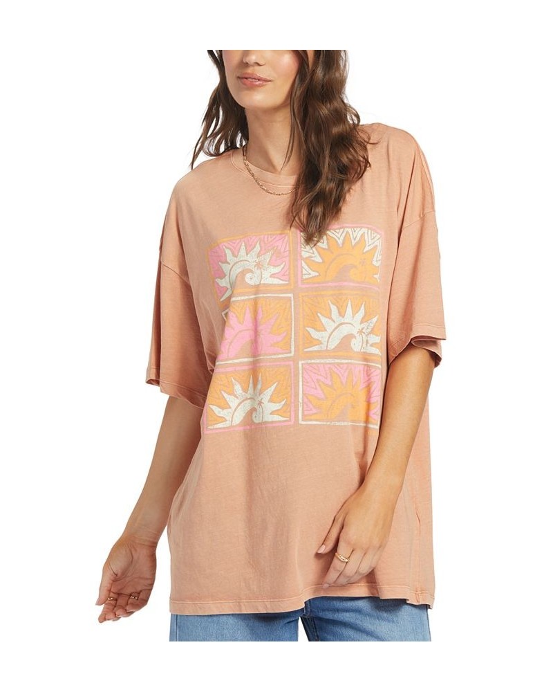 Juniors' Cotton Sunny Daze Oversized Graphic Tee Cork $20.50 Tops