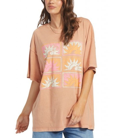 Juniors' Cotton Sunny Daze Oversized Graphic Tee Cork $20.50 Tops