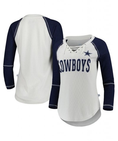 Women's White Navy Dallas Cowboys Rebel Raglan Three-Quarter Sleeve Lace-Up V-Neck T-shirt White, Navy $29.40 Tops