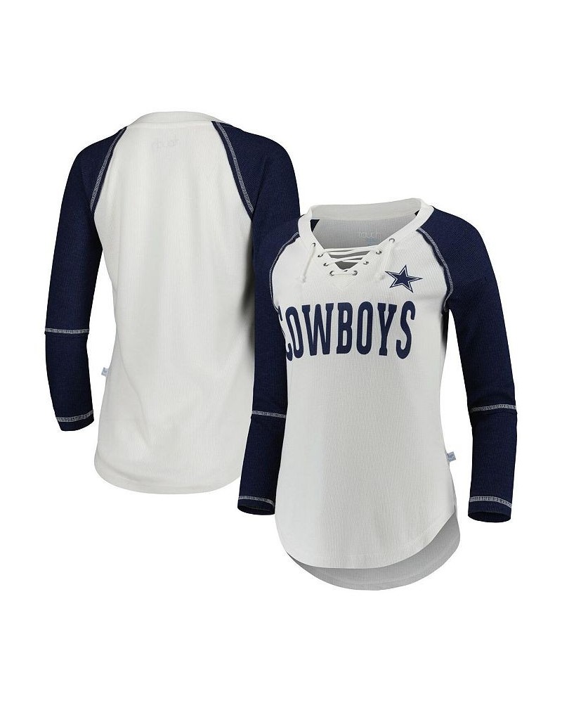 Women's White Navy Dallas Cowboys Rebel Raglan Three-Quarter Sleeve Lace-Up V-Neck T-shirt White, Navy $29.40 Tops