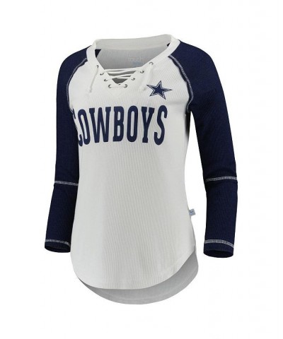 Women's White Navy Dallas Cowboys Rebel Raglan Three-Quarter Sleeve Lace-Up V-Neck T-shirt White, Navy $29.40 Tops