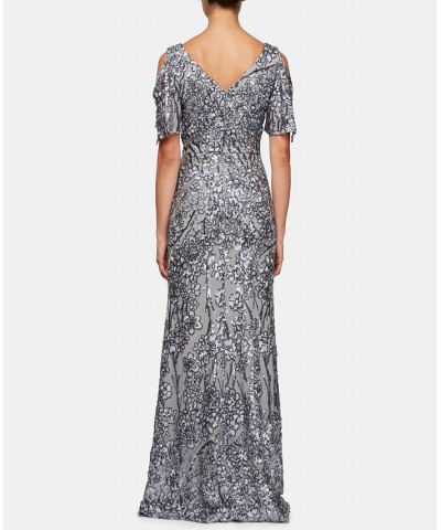 Women's Sequin Embellished Split-Sleeve Gown Silver $102.22 Dresses