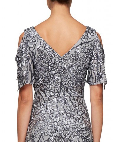 Women's Sequin Embellished Split-Sleeve Gown Silver $102.22 Dresses