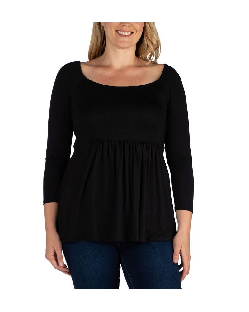 Women's Plus Size Classic Long Sleeves Tunic Top Black $30.82 Tops