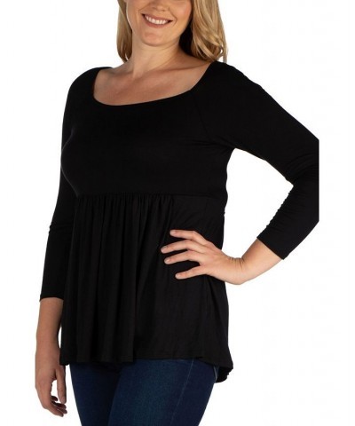 Women's Plus Size Classic Long Sleeves Tunic Top Black $30.82 Tops