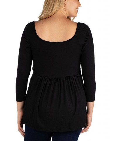 Women's Plus Size Classic Long Sleeves Tunic Top Black $30.82 Tops