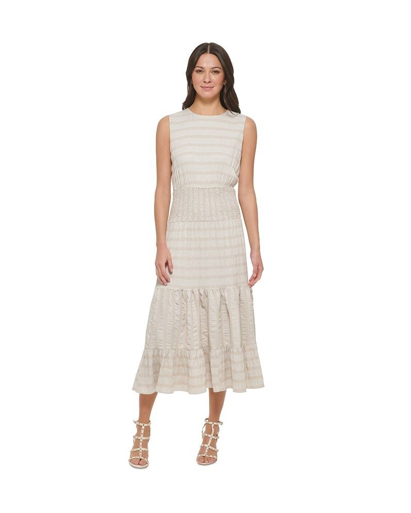 Women's Textured Striped Sleeveless Midi Dress Ivory/Beige $44.70 Dresses