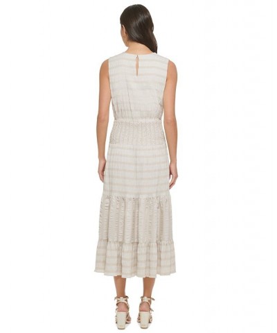 Women's Textured Striped Sleeveless Midi Dress Ivory/Beige $44.70 Dresses