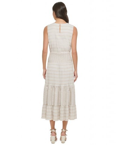 Women's Textured Striped Sleeveless Midi Dress Ivory/Beige $44.70 Dresses