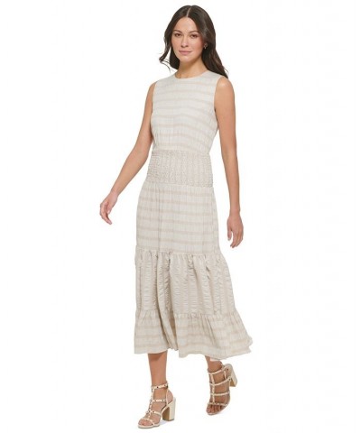 Women's Textured Striped Sleeveless Midi Dress Ivory/Beige $44.70 Dresses