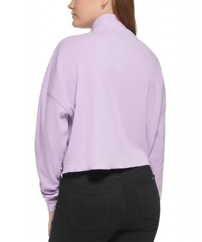 Women's Waffle-Knit Half-Zip Top Purple $24.22 Tops