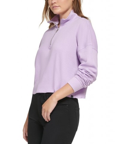 Women's Waffle-Knit Half-Zip Top Purple $24.22 Tops