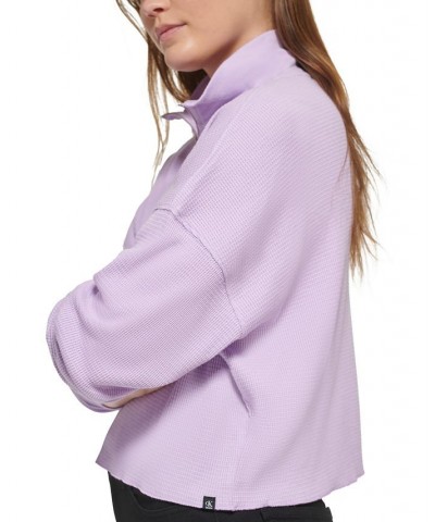 Women's Waffle-Knit Half-Zip Top Purple $24.22 Tops