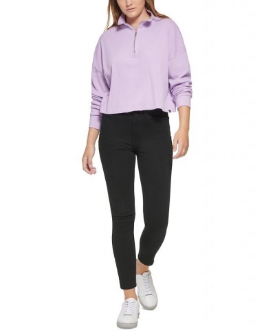 Women's Waffle-Knit Half-Zip Top Purple $24.22 Tops