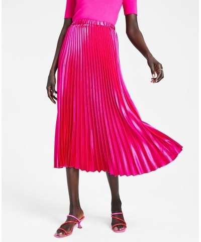 Women's Pleated Pull-On Midi Skirt Pink $32.56 Skirts