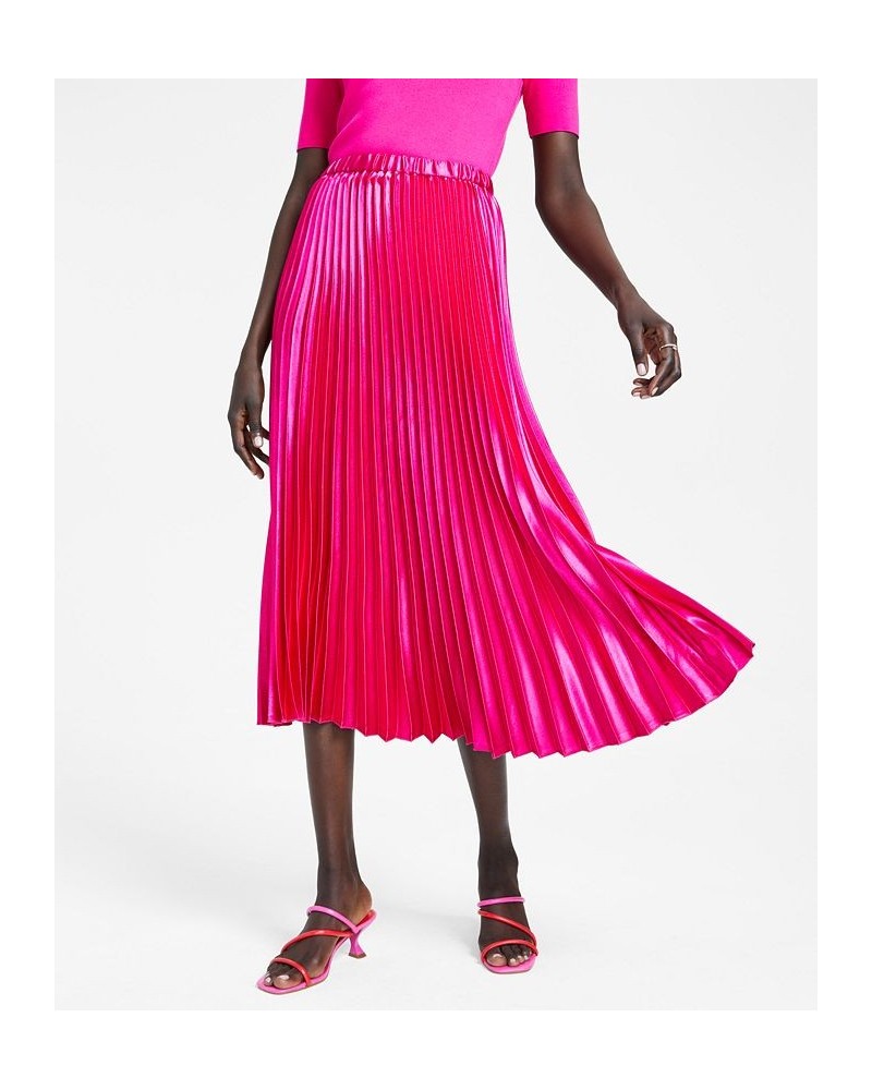 Women's Pleated Pull-On Midi Skirt Pink $32.56 Skirts