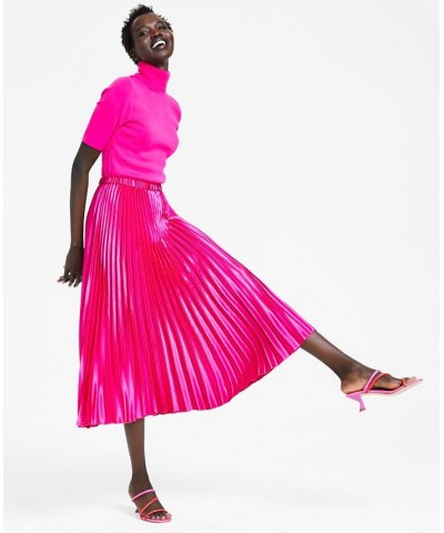 Women's Pleated Pull-On Midi Skirt Pink $32.56 Skirts